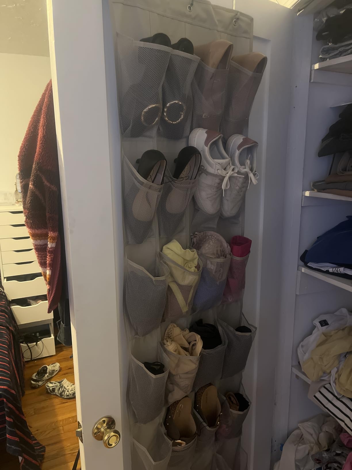 Amazon Basics 24 Medium Mesh Pocket Over-the-Door Hanging Shoe Organizer, Space Saving Shoe Storage, Light Grey | Over-the-Door, 24 customer photo 2