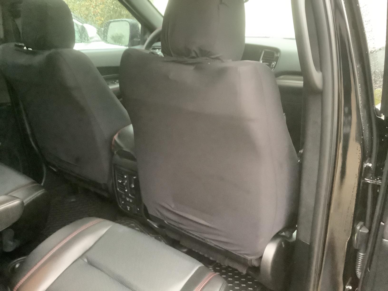 CAR PASS Universal FIT Piping Leather Two Front Seat Covers, Waterproof Faux Leather for SUV Sedan Van Truck, Airbag Compatible, Reserved Opening Holes for Headrest Covers (Black red) customer photo 1