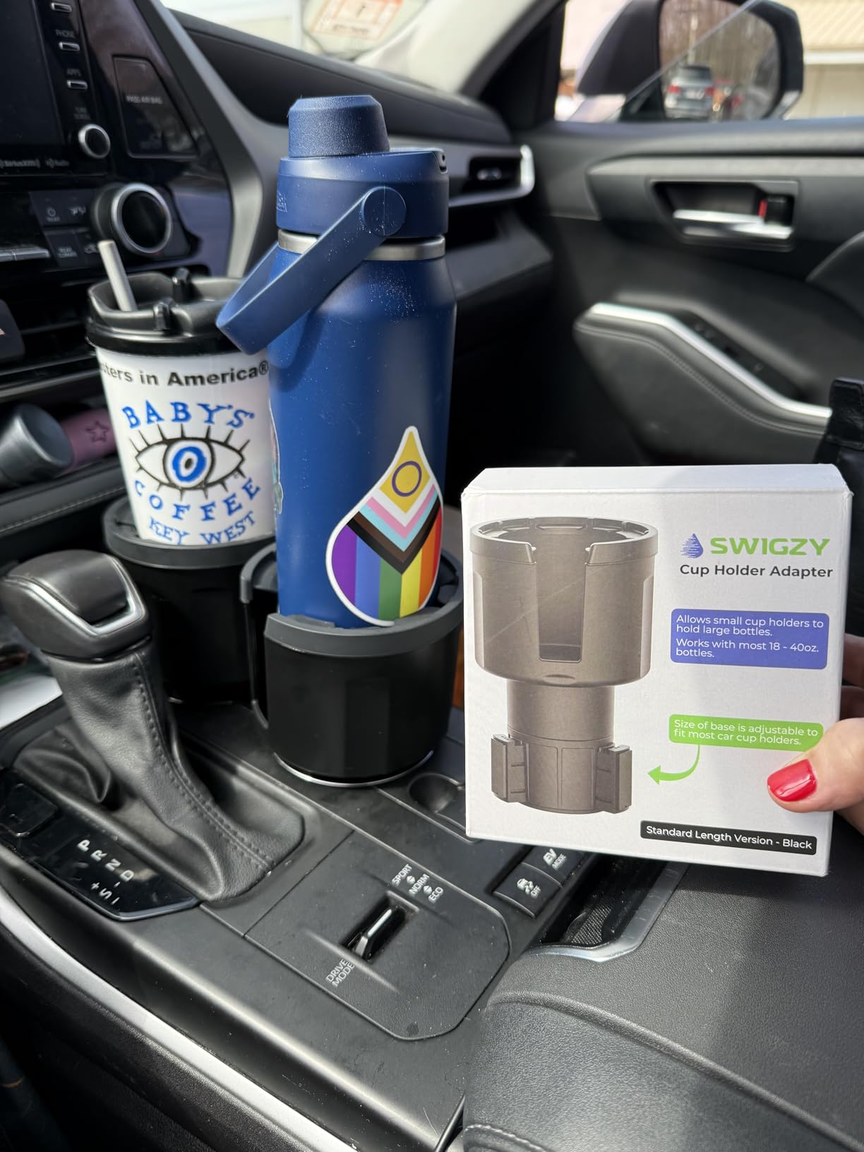 Swigzy Car Cup Holder Expander Adapter for Large Water Bottles - [Patented & Upgraded] - Holds: Hydro-Flask, Yeti, Nalgene, Owala, 32-40oz - Adjustable Expandable Insert Extender - Universal customer photo 1