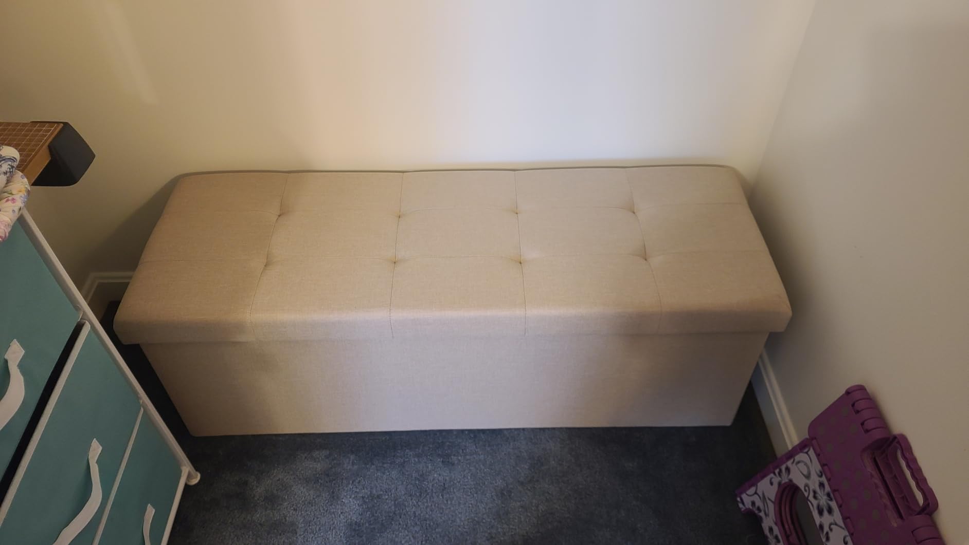 Ornavo Home Foldable Tufted Linen Large Storage Ottoman Bench Foot Rest Stool/Seat - 15