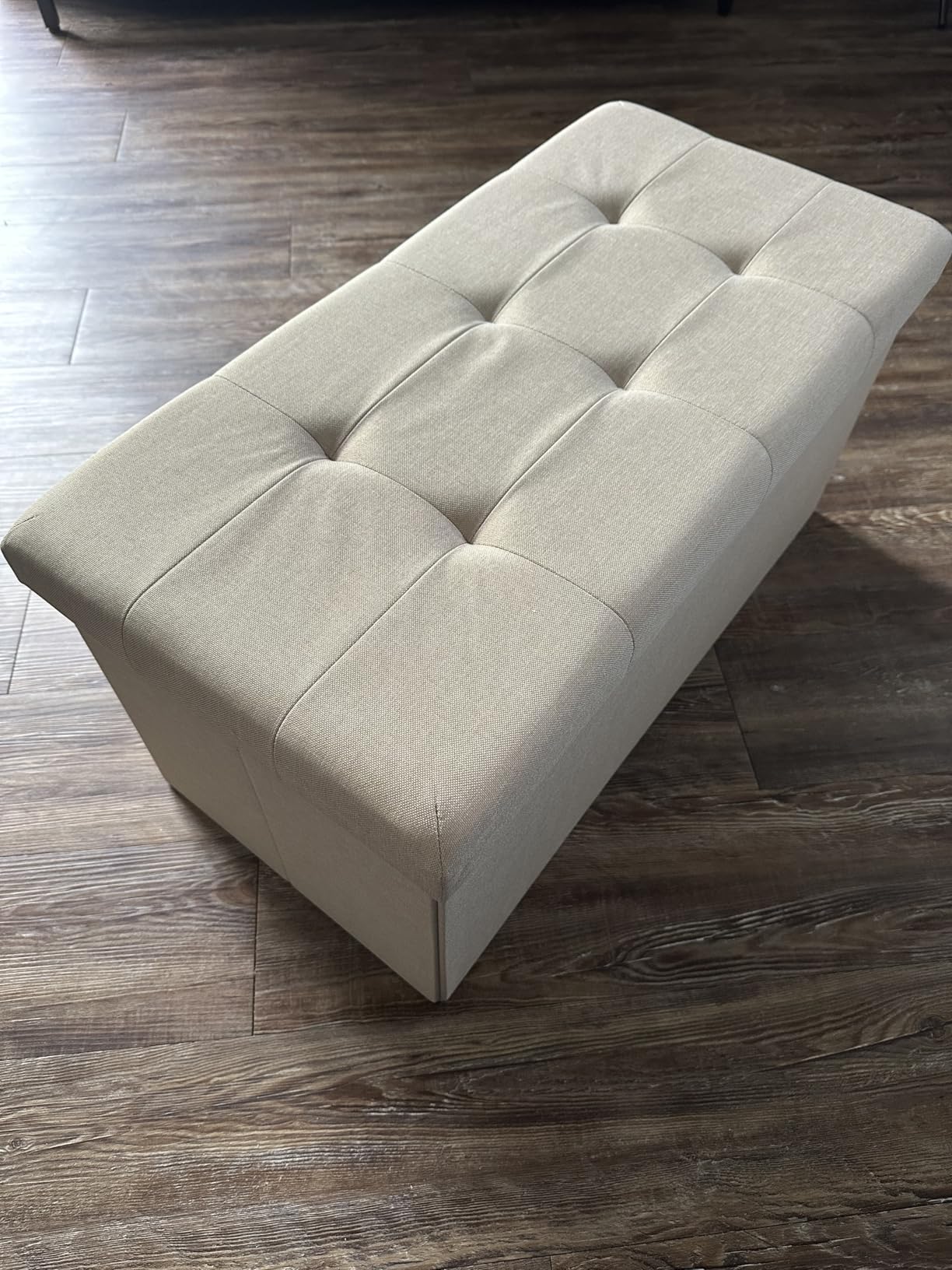 Ornavo Home Foldable Tufted Linen Large Storage Ottoman Bench Foot Rest Stool/Seat - 15