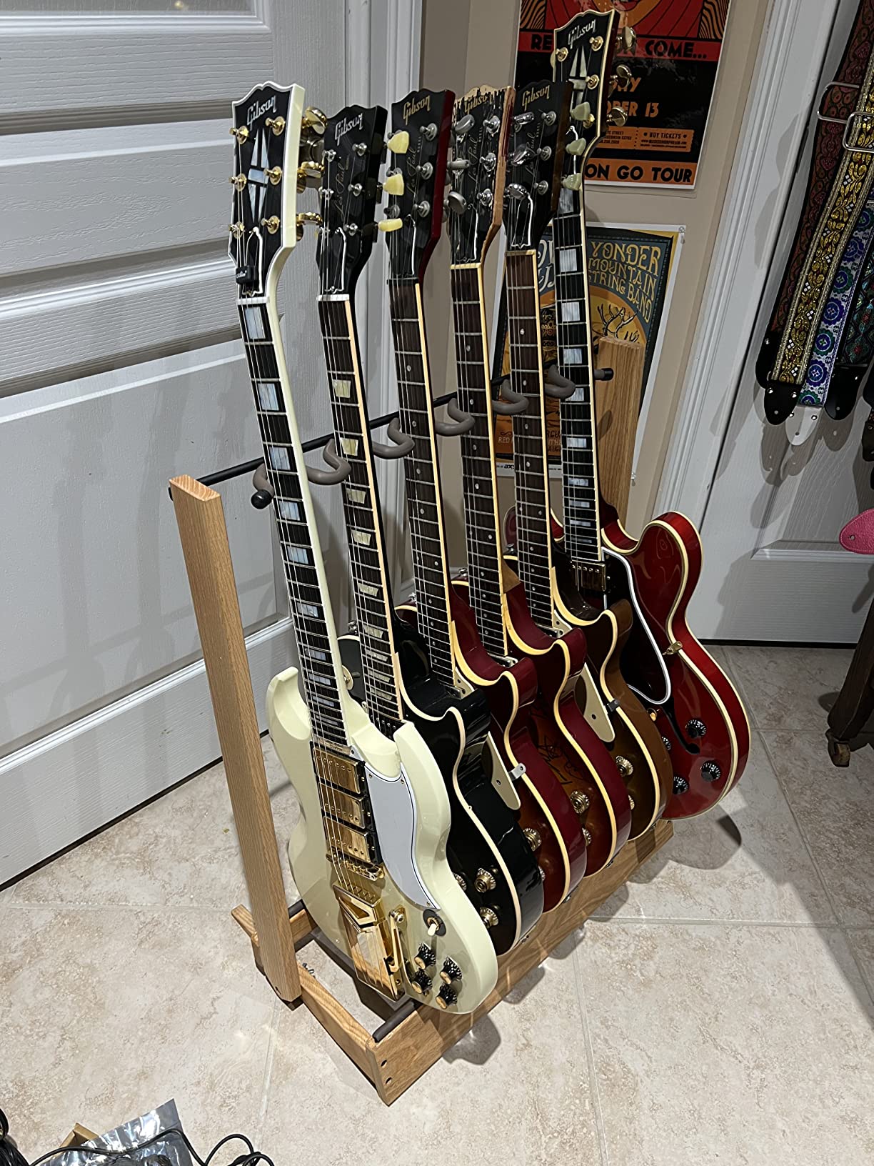 String Swing Guitar Stand, Multi Guitar Rack for Acoustic, Electric, Bass Guitars, Hand Welded Steel & Black Walnut Hardwood, Padded Guitar Holders, Guitar Stands Floor - USA Made customer photo 2