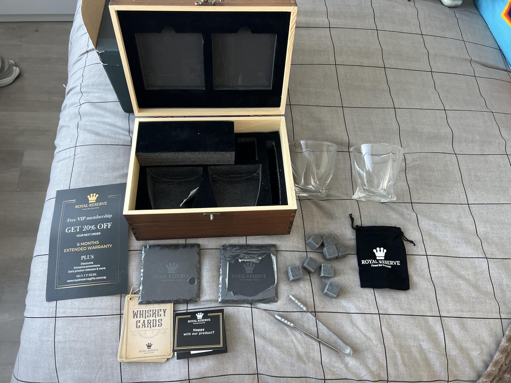 Whiskey Stones Gift Set by Royal Reserve - Artisan Crafted Scotch Bourbon Glasses, Chilling Rocks, Coasters and Tongs - Whiskey Gifts - Birthday Gift for Men, Husband, Him, Dad, Boyfriend customer photo 1