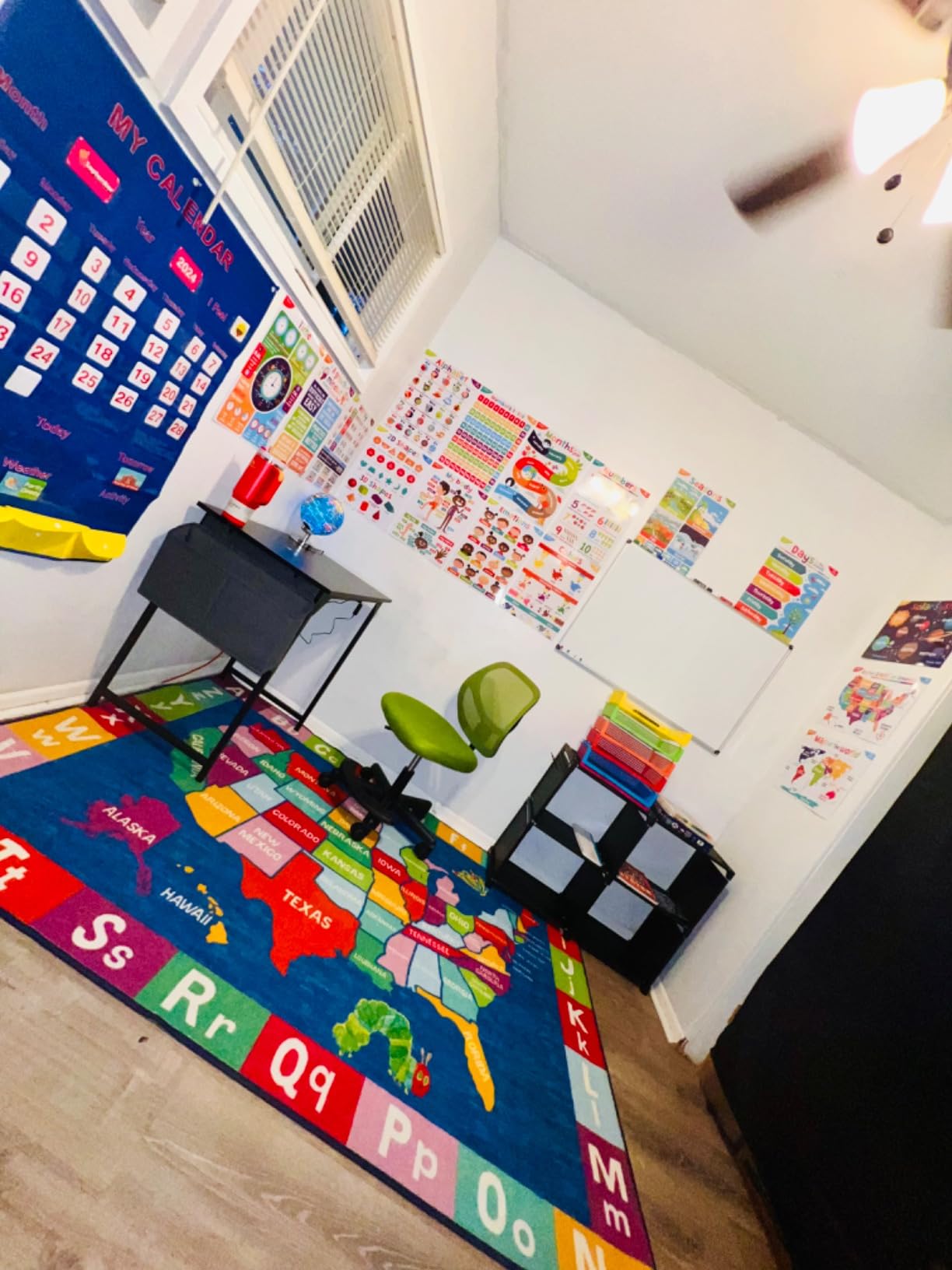 Eric Carle Elementary USA Map Kids Machine Washable Area Rug Blue/Red, 6'6