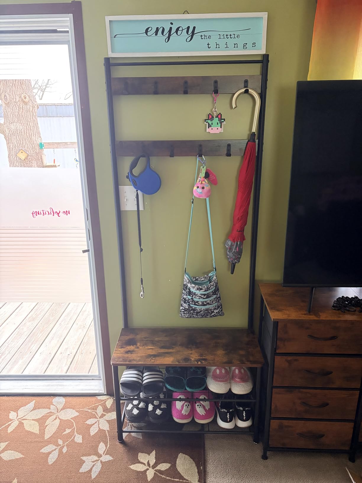 VASAGLE Coat Rack, Hall Tree with Shoe Storage Bench, Entryway Bench with Shoe Storage, 3-in-1, Industrial Rustic Brown and Black customer photo 2