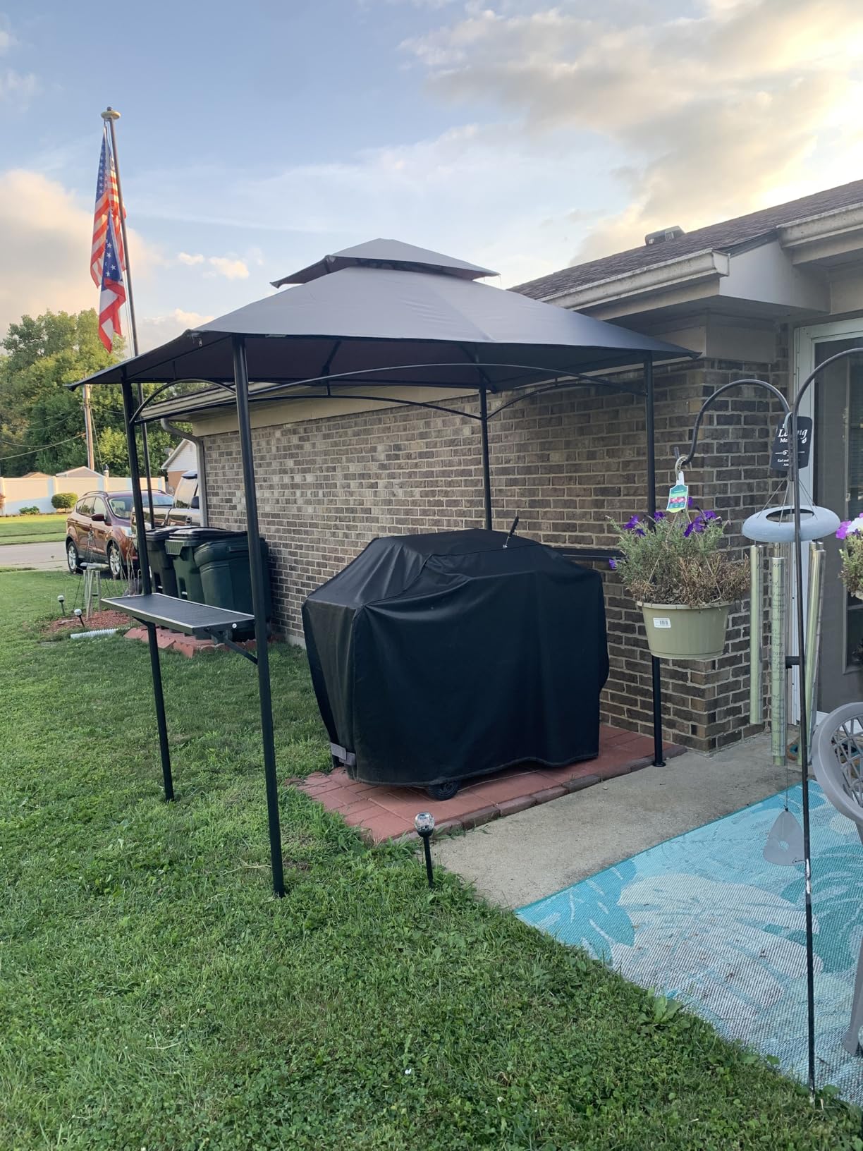 COBANA Grill Gazebo 8'x 5' Outdoor Patio Backyard BBQ Grill Shelter Double Tiered Soft Canopy Top with Steel Frame and Bar Counters, Gray customer photo 1