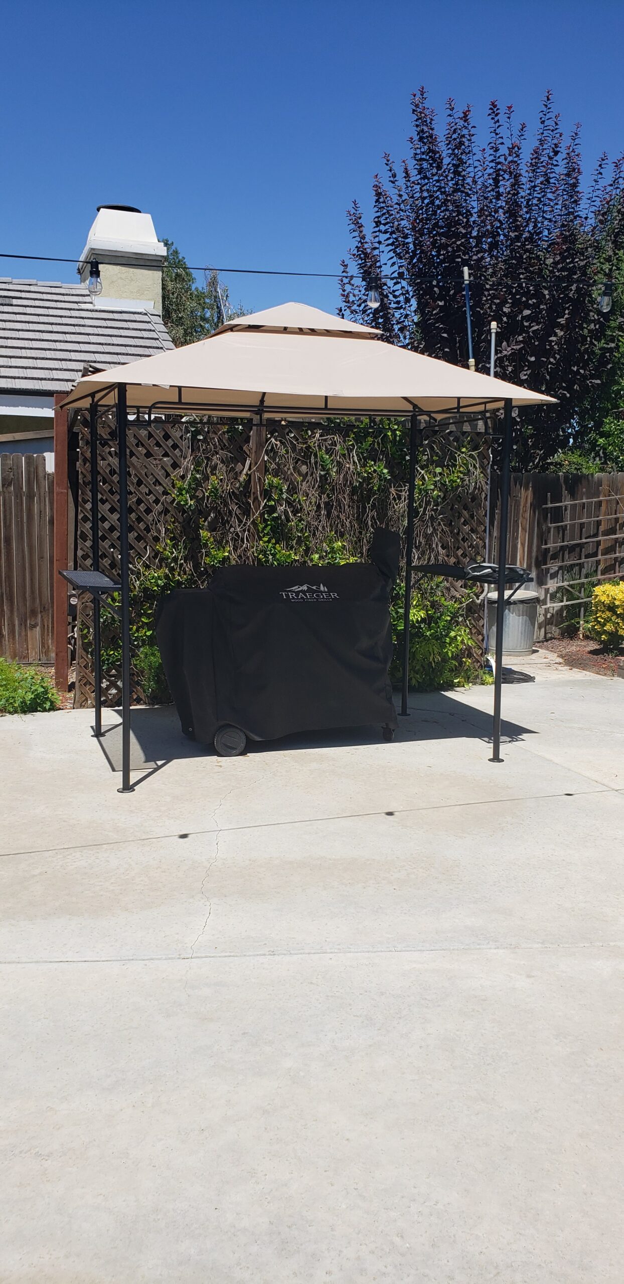 COBANA Grill Gazebo 8'x 5' Outdoor Patio Backyard BBQ Grill Shelter Double Tiered Soft Canopy Top with Steel Frame and Bar Counters, Gray customer photo 2