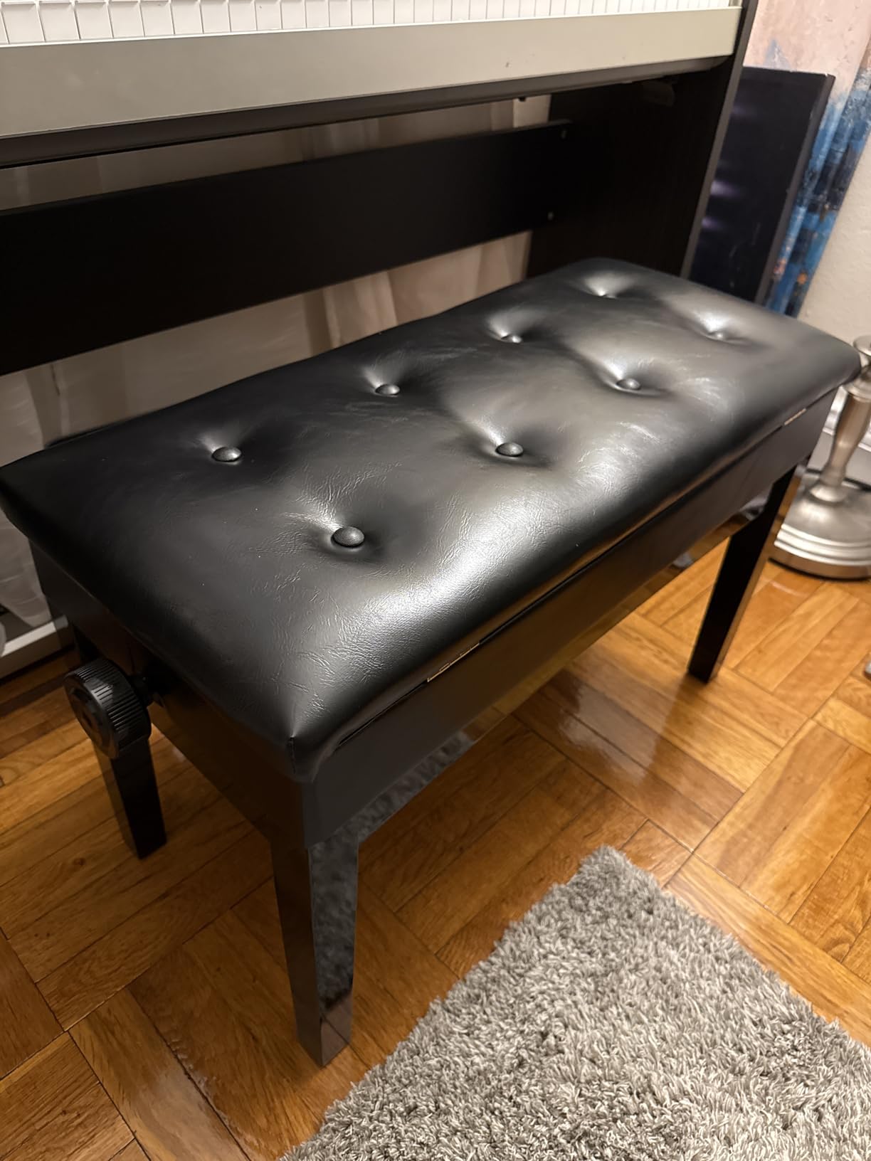 Bonnlo Adjustable Black Piano Bench with Storage Faux Leather Wooden Piano Stool with Padded Cushion customer photo 2
