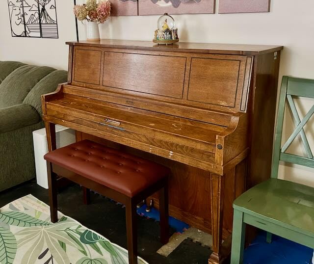 Bonnlo Padded Wooden Piano Bench with Music Storage Keyboard Stool Artist Benches Stool Tufted Seat, Black customer photo 2