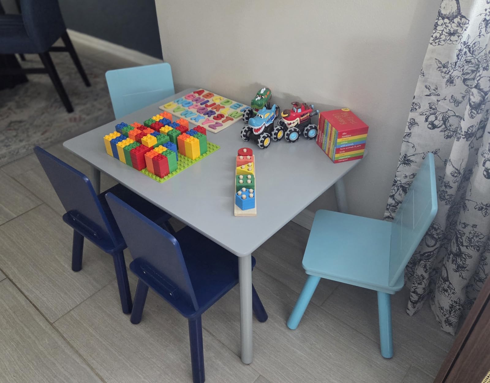 Delta Children Kids Table and Chair Set (4 Chairs Included), Grey/Blue customer photo 1