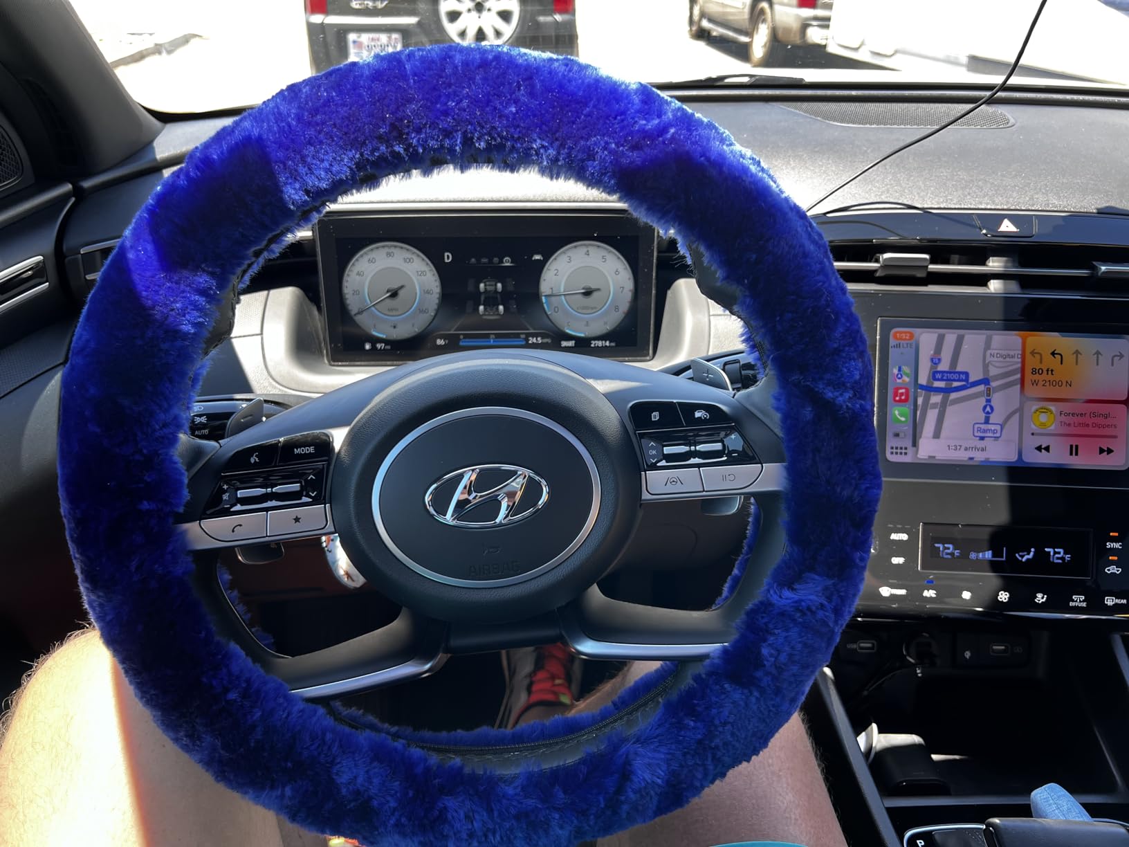 Fluffy Wool Sheepskin Fuzzy Black Car Steering Wheel Cover for Universal Auto Steering Wheel 14 1/2-15 1/2inch, Anti-Slip, Soft Plush, Comforting and Luxurious, Soft Texture (Black) customer photo 2