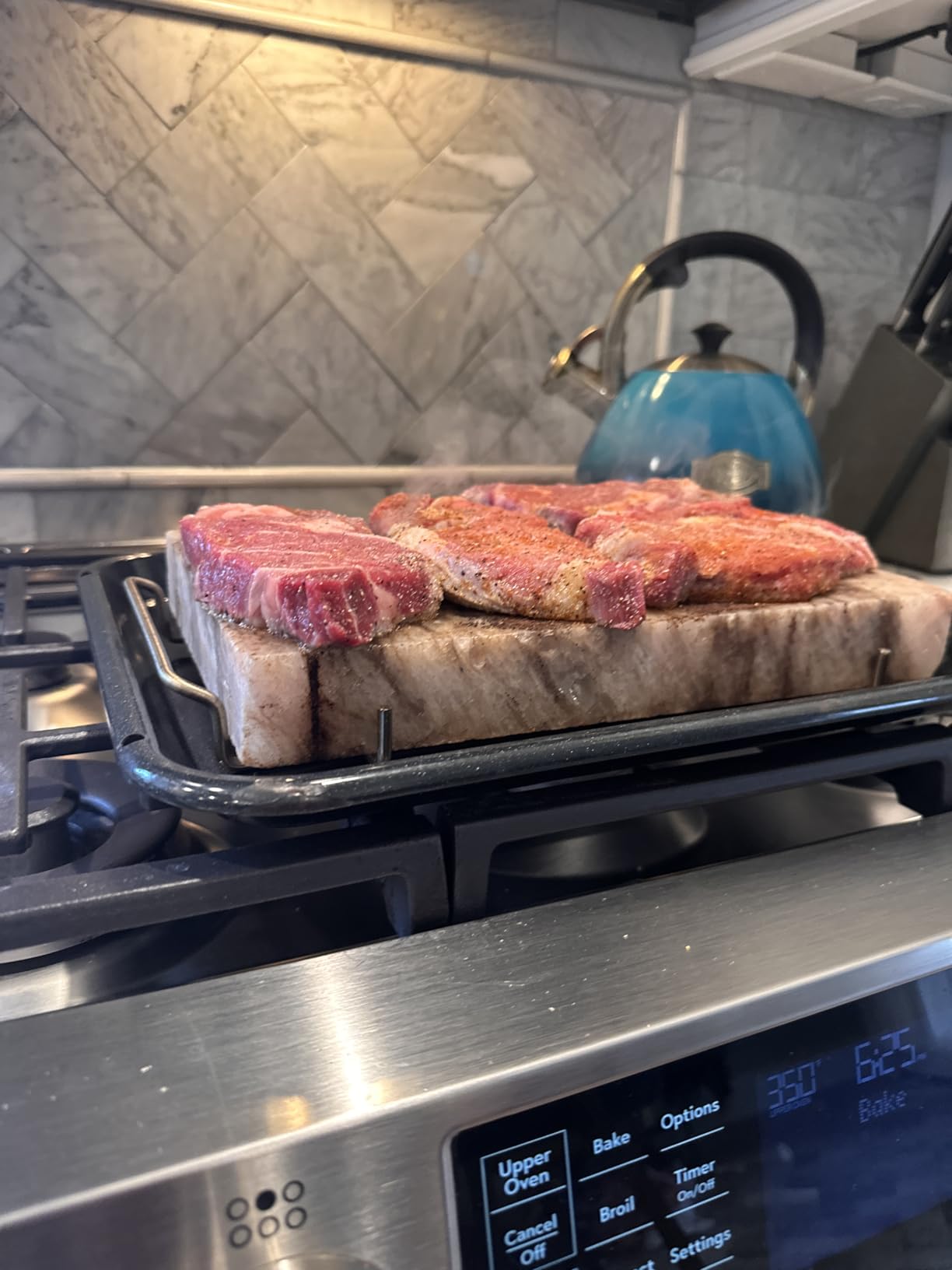 UMAID Himalayan Salt Block For Grilling, Cooking, Cutting and Serving, 12X8X1.5 Food Grade Himalayan Pink Salt Stone on Stainless Steel Plate & Recipe Booklet customer photo 1