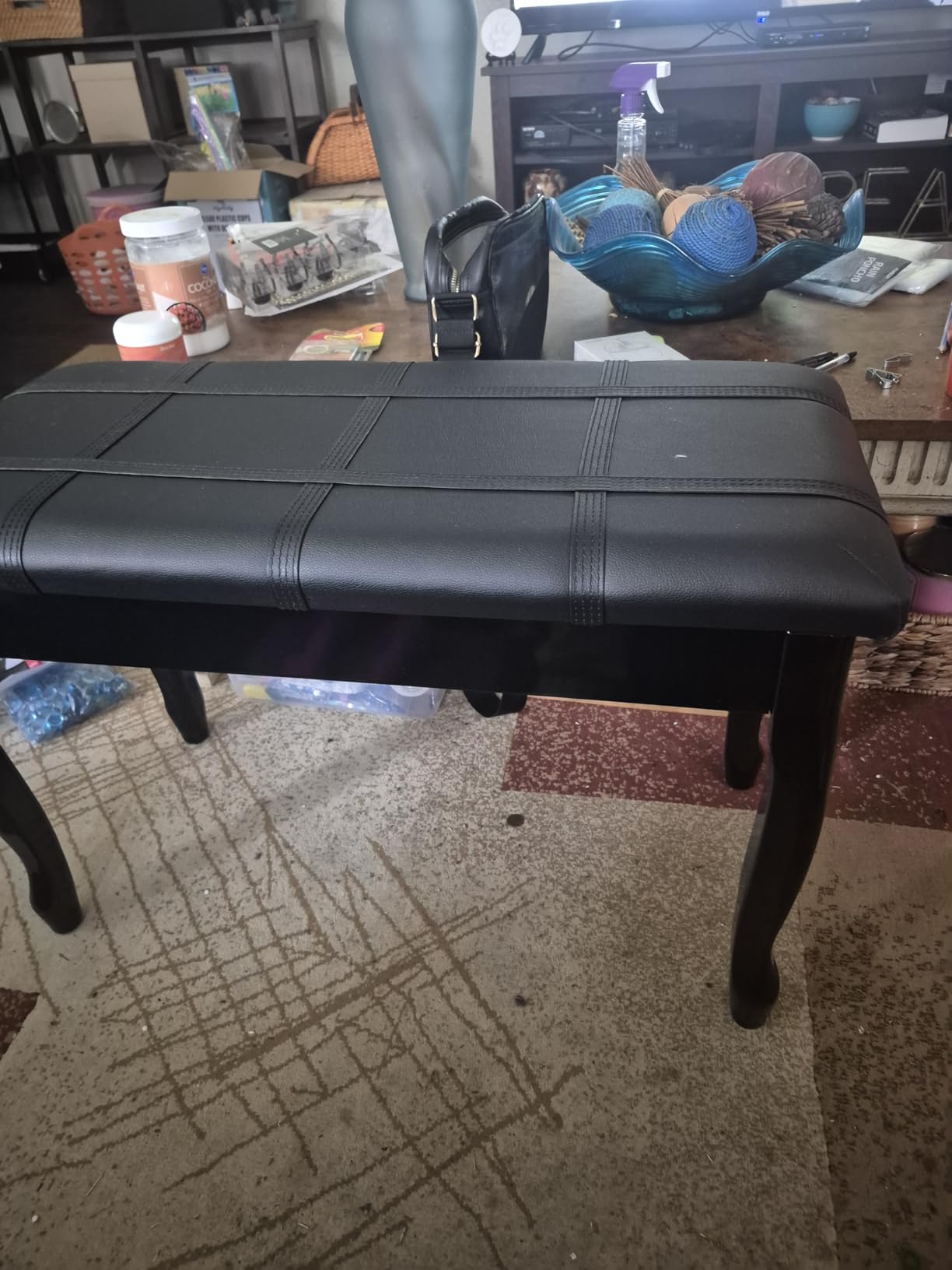 Giantex Duet Piano Bench with Storage, Keyboard Bench with Padded Cushion, Solid Wood Legs, Storage Compartment for Music Books, Comfortable PU Leather Piano Stool, 360 LBS Load Capacity customer photo 2