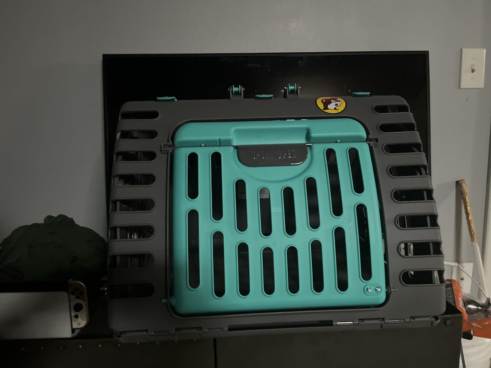 SportPet X-Large Hard-Sided Travel Cat Carrier - Cat Carrier with Patented Wide Side-Opening Door, Foldable Portable Pet Carrier for Cats & Small Pets up to 35lbs - Dark Gray/Teal customer photo 1