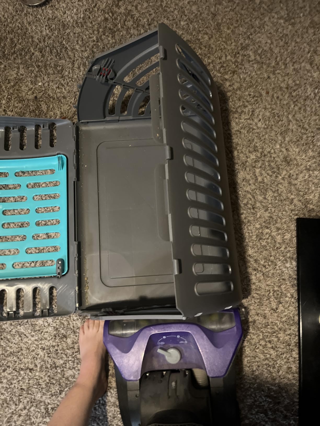 SportPet X-Large Hard-Sided Travel Cat Carrier - Cat Carrier with Patented Wide Side-Opening Door, Foldable Portable Pet Carrier for Cats & Small Pets up to 35lbs - Dark Gray/Teal customer photo 2