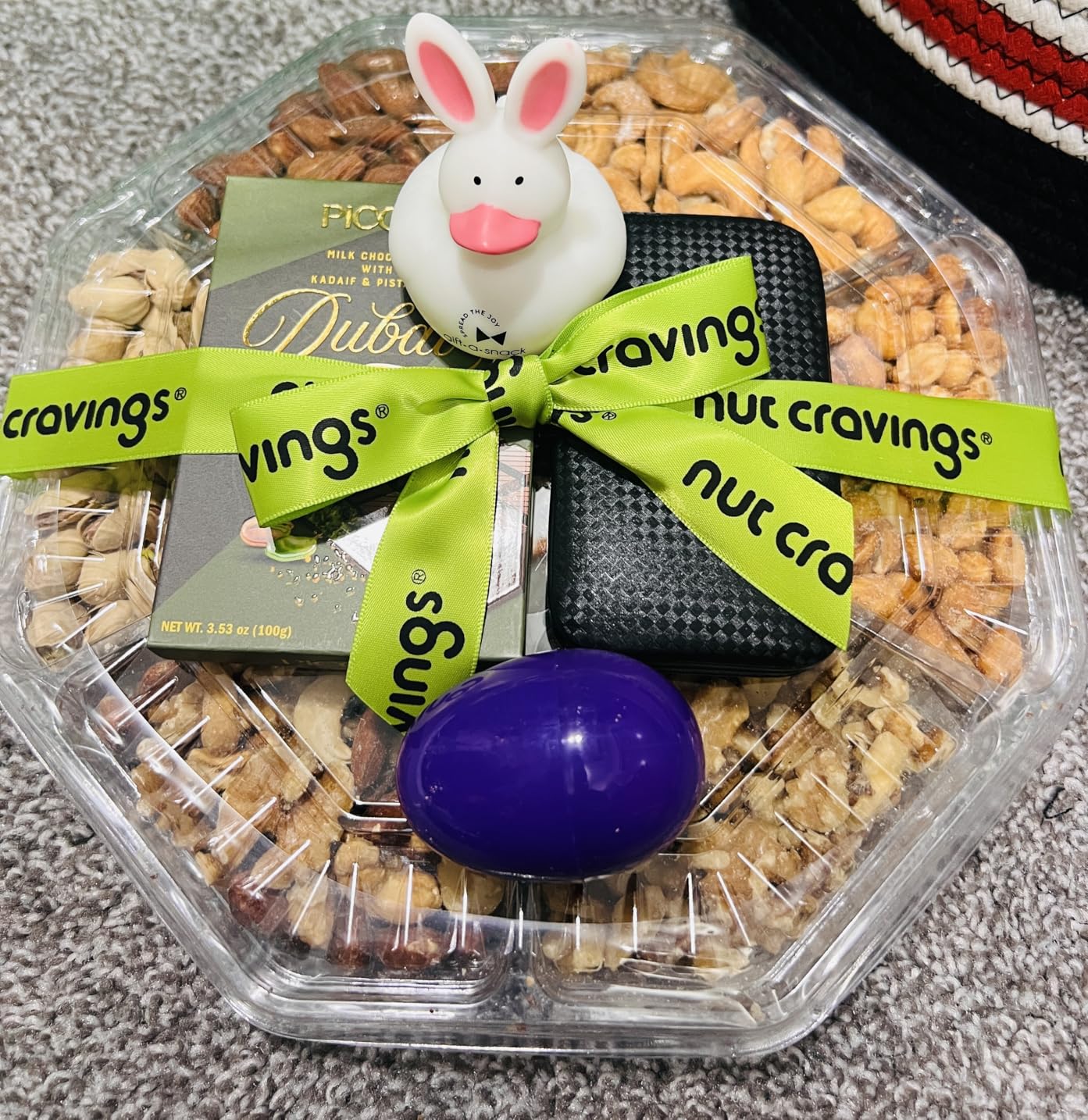 NUT CRAVINGS - Easter Dried Fruit & Mixed Nuts Gift Basket, Black Tower + Ribbon (12 Assortments) Food Arrangement, Healthy Snack Care Package, Kosher customer photo 1