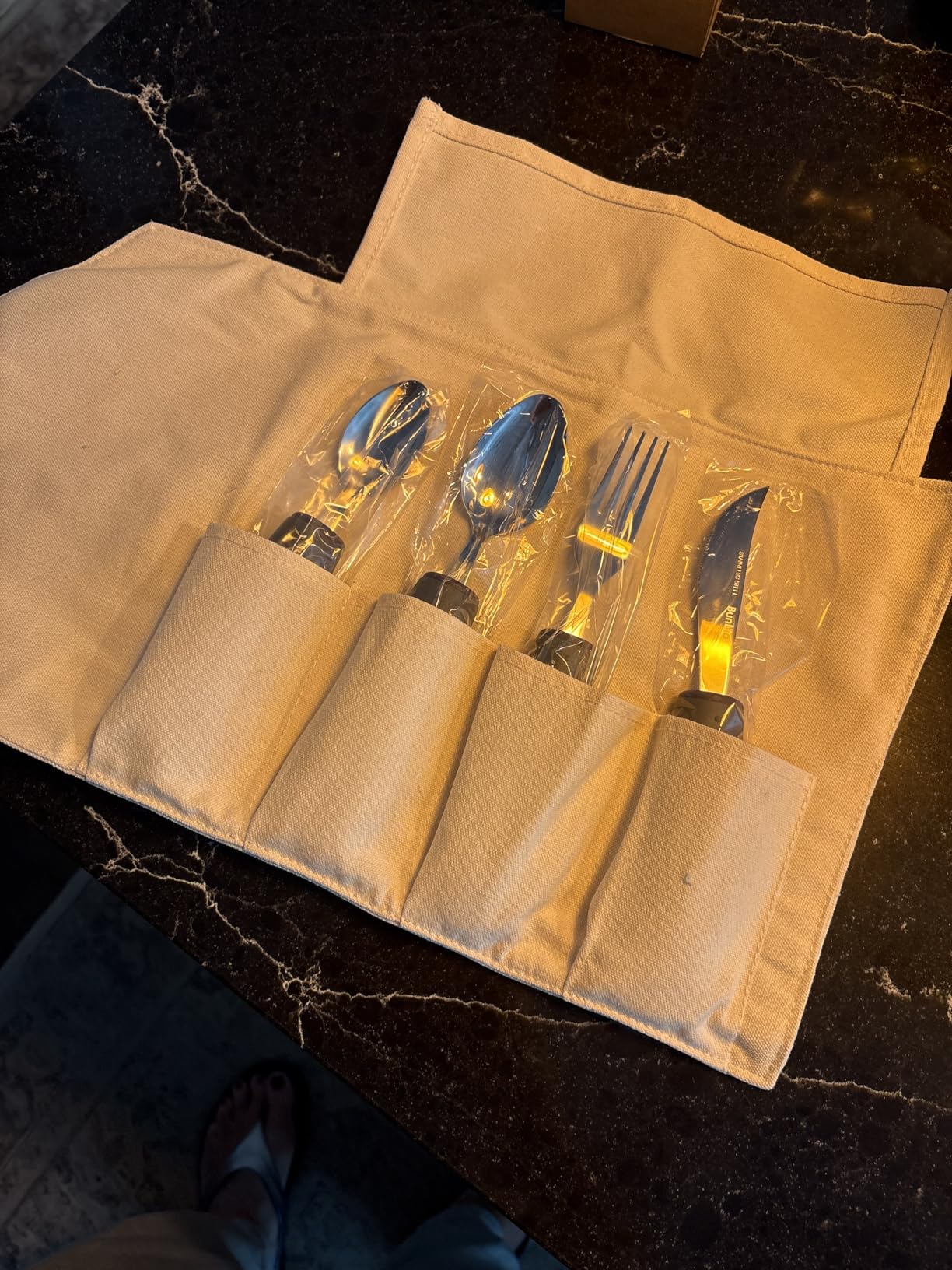 BUNMO Adaptive Utensils for Elderly, Tremors & Weak Hand Grips - 4pc Lightweight Assistive Silverware Set with Foam Easy Grip Handles - Discreet Canvas Travel Wrap - Dishwasher Safe customer photo 1