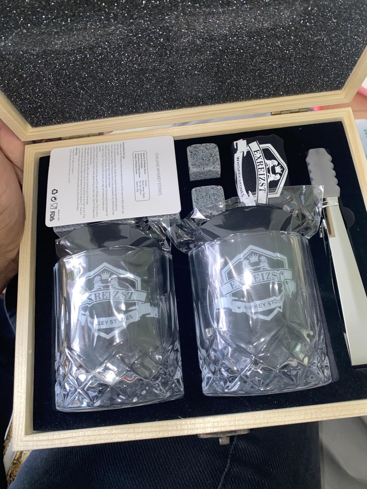 Whiskey Stones Gift Set - Whiskey Glass Set of 2 - Granite Chilling Whiskey Rocks - Scotch Bourbon Gifts for Men -Valentine's Day Birthday Gifts for Men Dad Him Husband Drinking Gift for Holiday customer photo 1