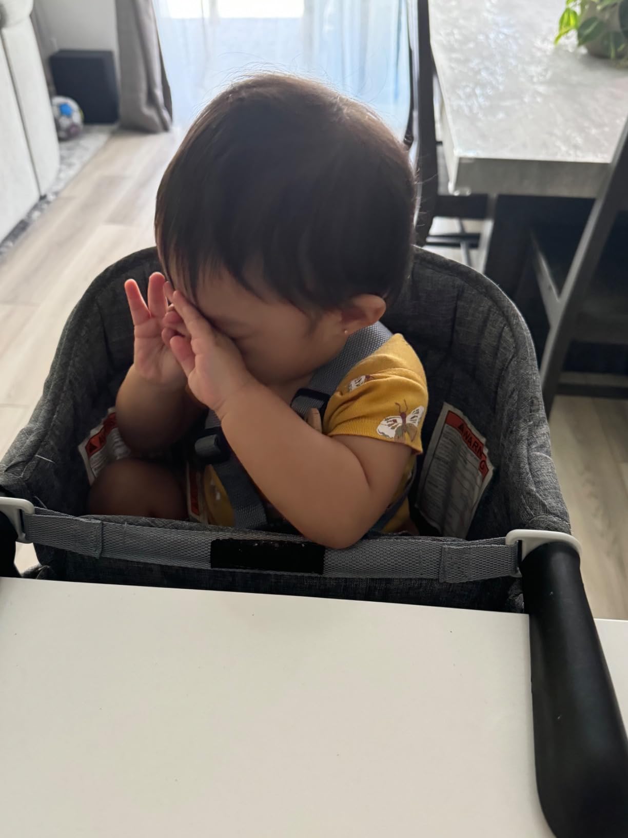 Hook On Chair with Tray, Fold-Flat Storage and Tight Fixing Clip on High Chair, Portable Baby Feeding Seat, High Chair for Home and Travel (Grey) customer photo 1