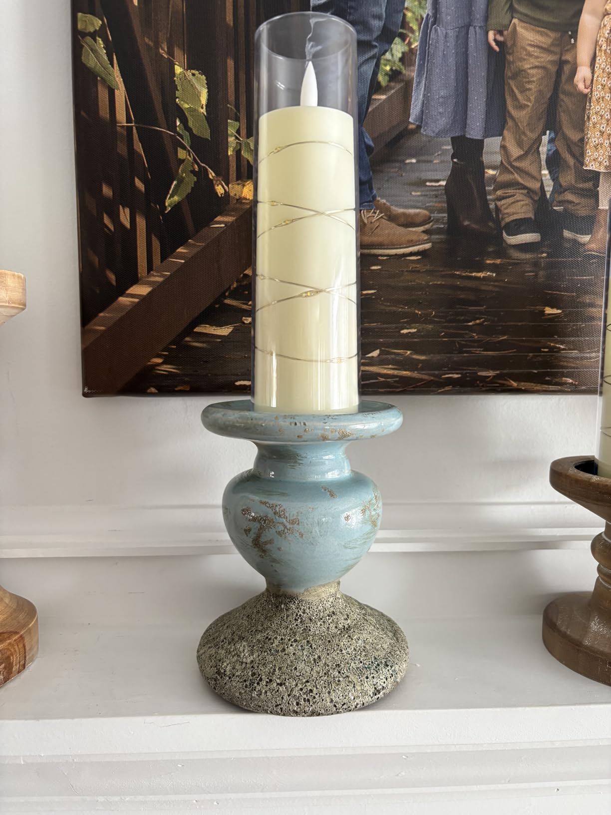 Creative Co-Op Small Distressed Blue Terracotta Pillar Candle Holder customer photo 1