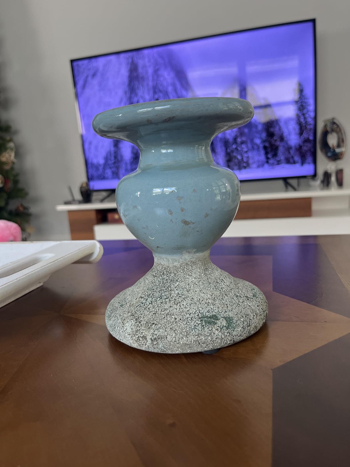 Creative Co-Op Small Distressed Blue Terracotta Pillar Candle Holder customer photo 2