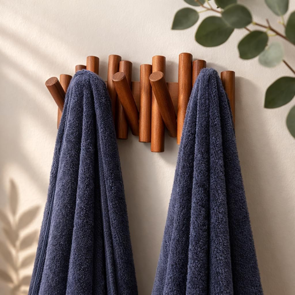Umbra Picket Coat Rack Wall Mount - 5 Flip-Down Wood Coat Hooks, Modern Storage, Easy Install, Natural customer photo 1