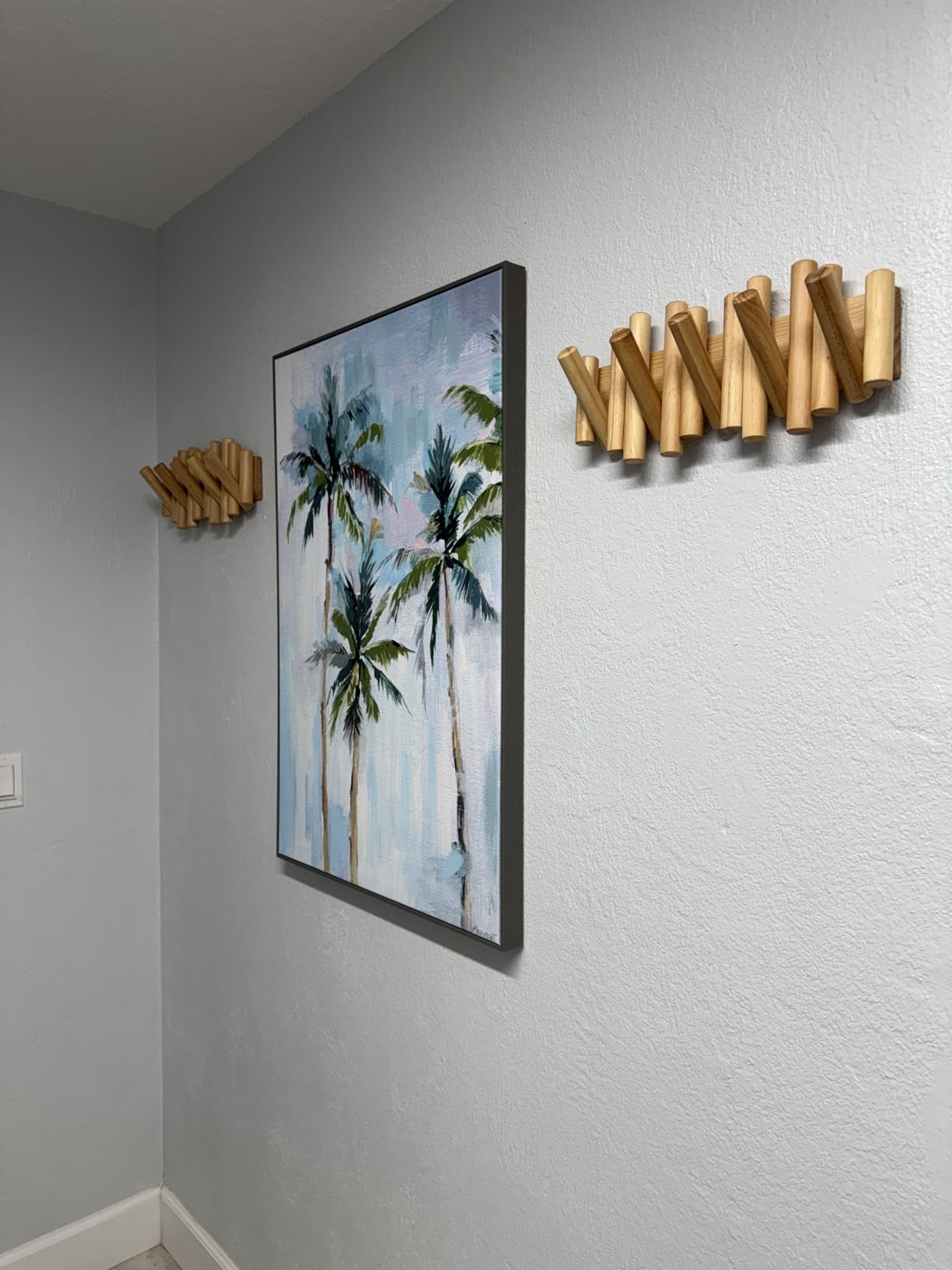 Umbra Picket Coat Rack Wall Mount - 5 Flip-Down Wood Coat Hooks, Modern Storage, Easy Install, Natural customer photo 2