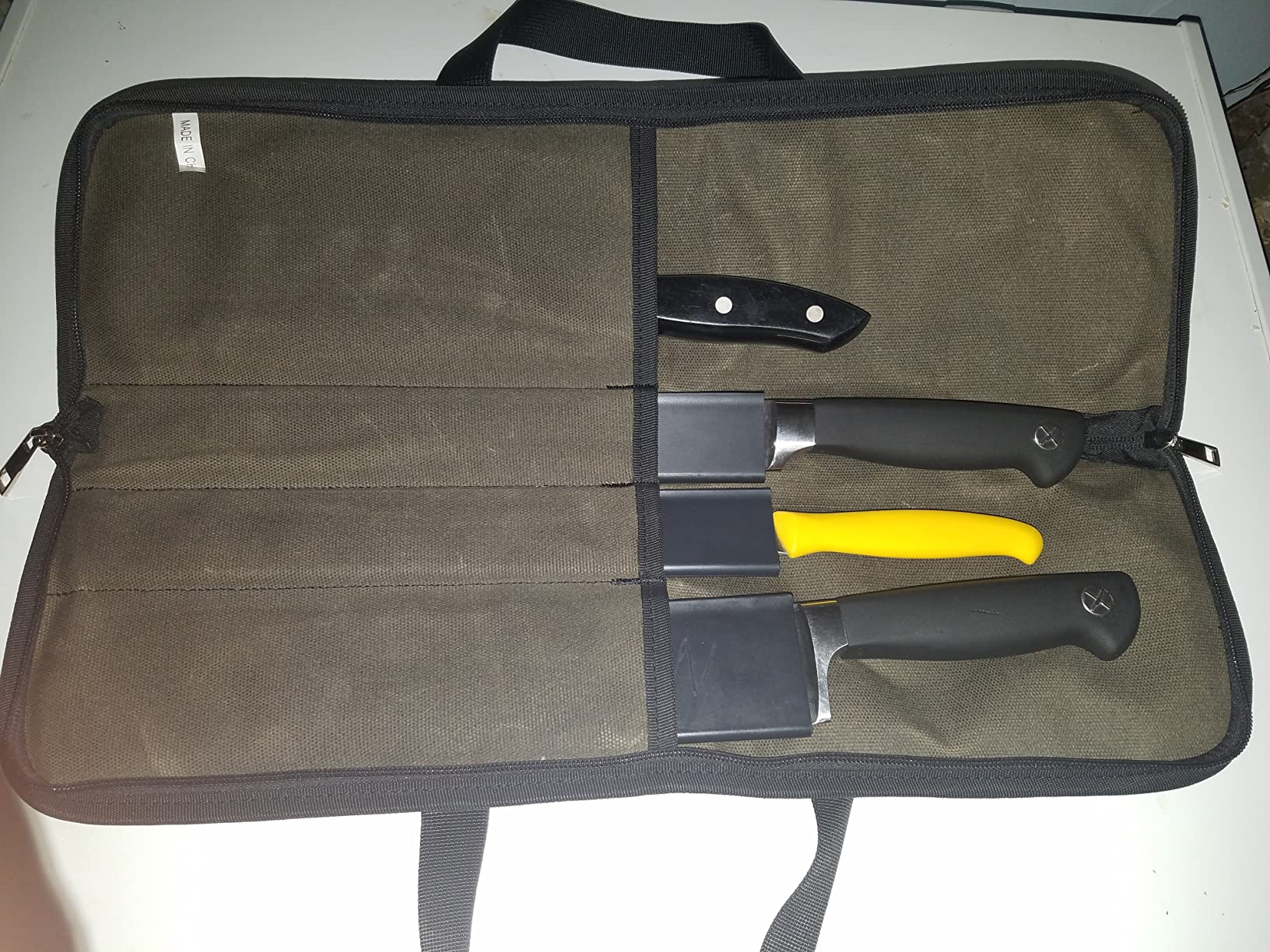 Knife Roll,Heavy Duty Knife Bag,Waxed Canvas knife Case with 4 Slots for Knives & Kitchen Tools,Chef Knife Bag with Handle.Portable Knife Roll Bag for Stroage Home Traveling Camping.Case Knives Pouch customer photo 2