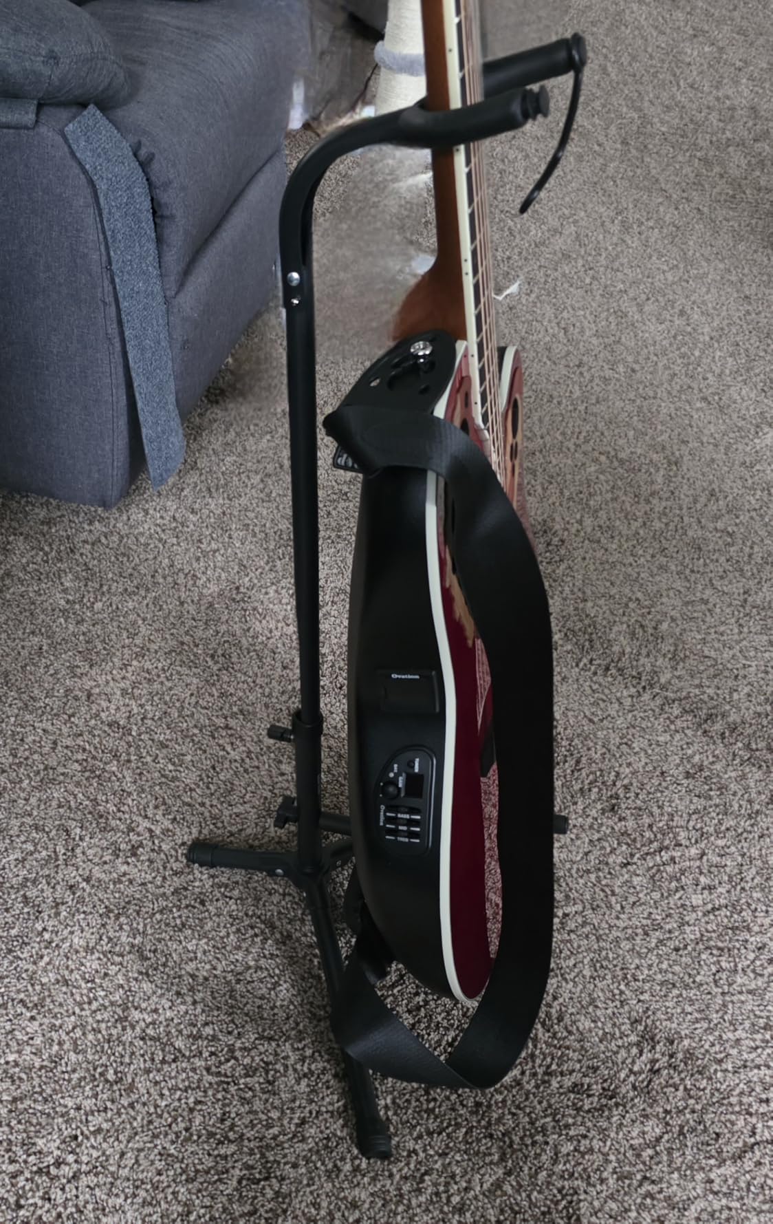 GLEAM Guitar Stand - Adjustable Fit Electric, Classical Guitars and Bass, Load Capacity 20LB, Accessories, Folding Type Black (CG-4) customer photo 1