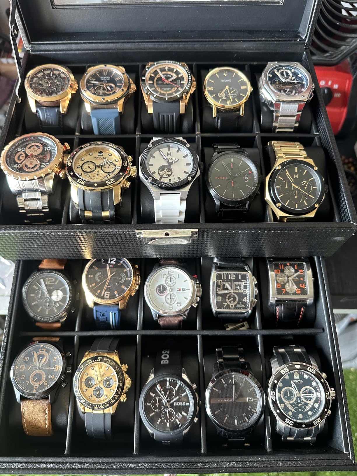 BEWISHOME Watch Case, 20-Slot Watch Box Organizer for Men Watch Case with Large Glass Lid Watch Travel Case Removable Watch Pillows, Mens Jewelry Box Watch Display Case, Watch Storage, Black SSH04C customer photo 2