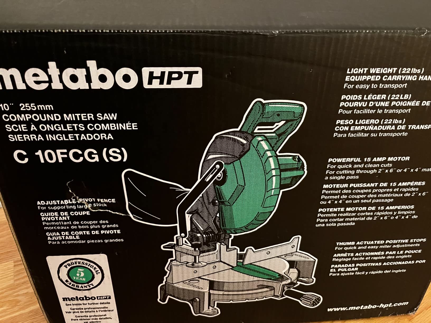 Metabo HPT 10-Inch Compound Miter Saw, 15-Amp Power Saw with Large 10-Inch Table, Precision Miter Angles, Single Bevel 0-45°, 24T TCT Blade, Positive Stops, Lightweight Design, C10FCGS customer photo 1