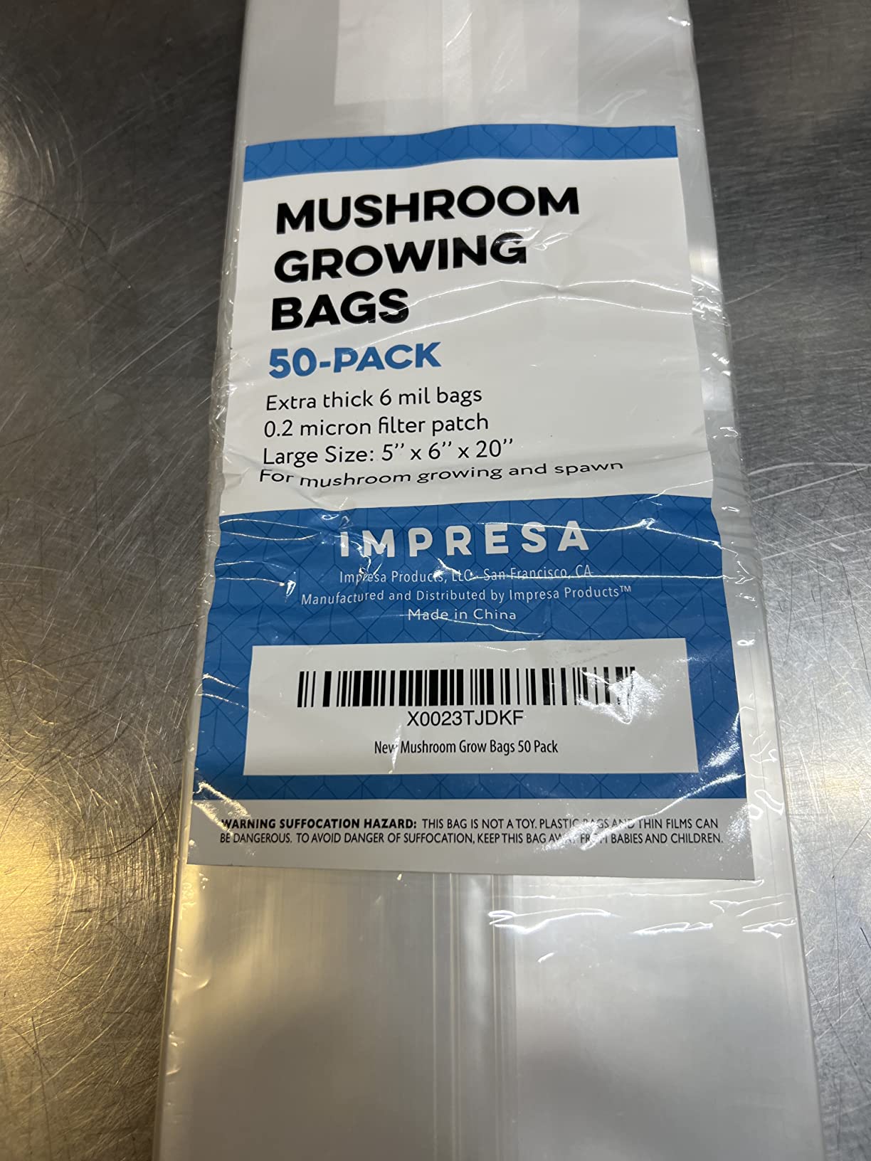 Impresa Mushroom Grow Bags 50-Pack - 6 Mil, 6 x 5 x 20 in Clear Floor-Standing Bags - Autoclavable with 0.2 Micron Filter Patch - Tear-Resistant Plastic for Cultivation customer photo 2