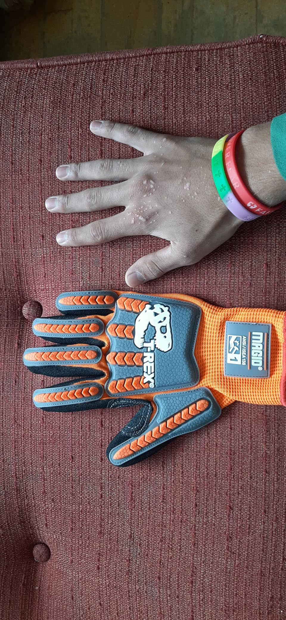 MAGID T-REX Flex Series Sandy Nitrile Coated Knit Impact Gloves, 1 Pair, 9/Large, TRX400 customer photo 1