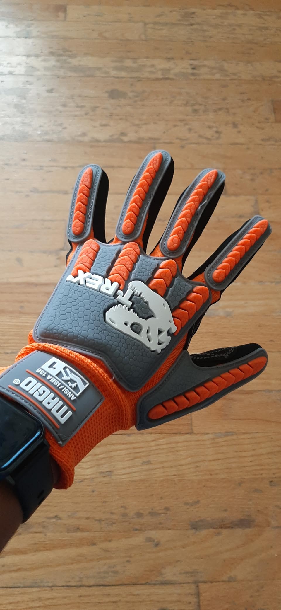 MAGID T-REX Flex Series Sandy Nitrile Coated Knit Impact Gloves, 1 Pair, 9/Large, TRX400 customer photo 2