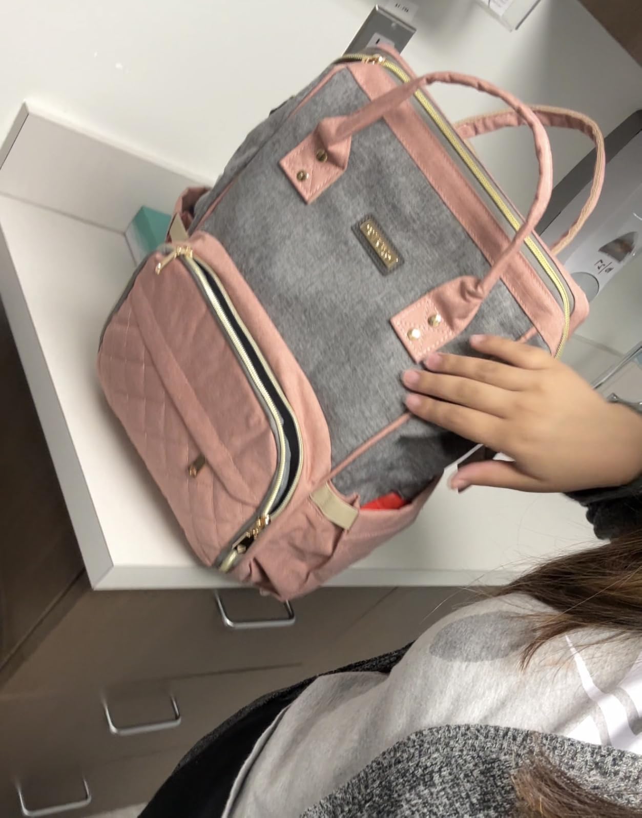 GAIVP Diaper Bag Backpack for Women, Baby Bags for Girls,Diaper Bag with Changing Pad, and Insulated Pockets (Dark Grey +Light Grey) customer photo 1