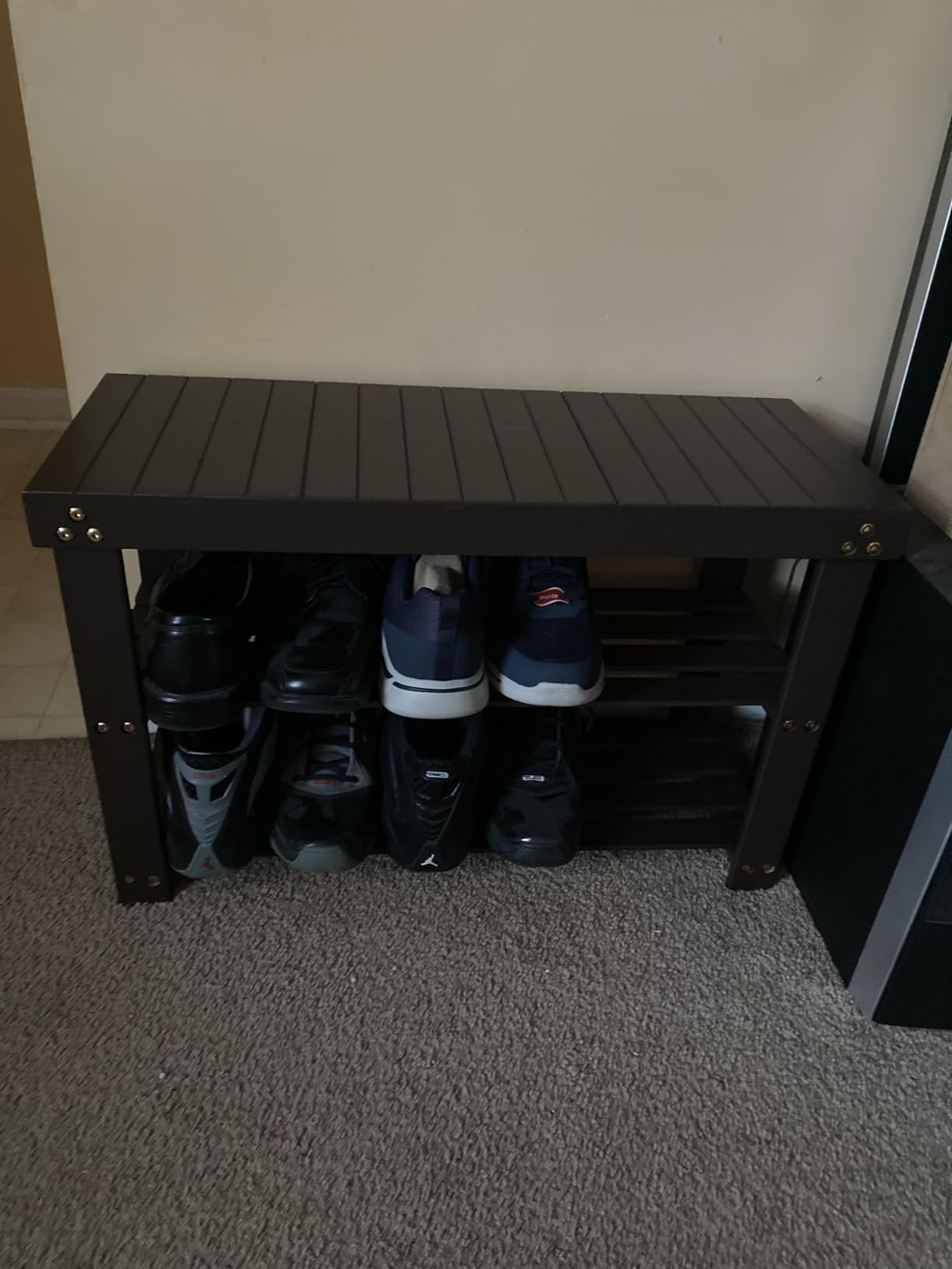 Pipishell Bamboo Shoe Rack Bench, 3 Tier Sturdy Shoe Bench, Storage Shoe Organizer, Holds up to 300lbs, Brown customer photo 2