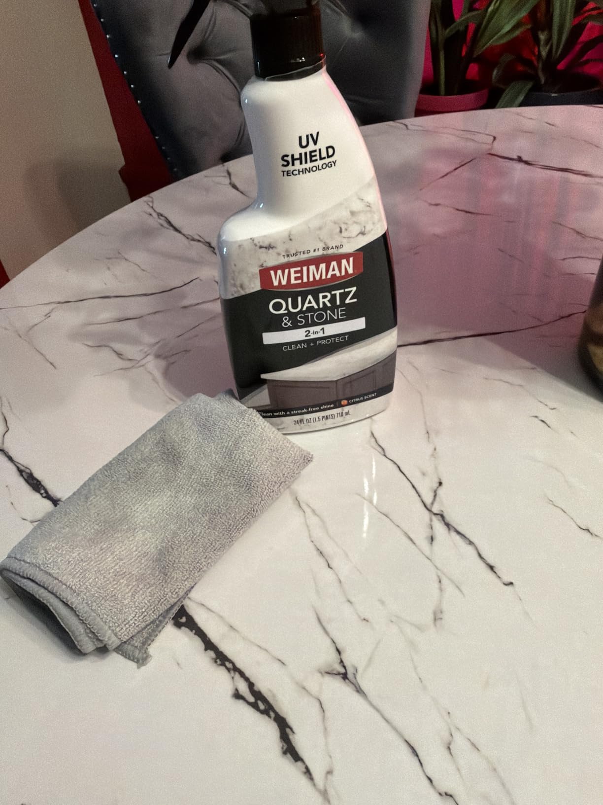 Weiman Quartz Countertop Cleaner and Polish - Clean and Shine Your Granite, Marble Countertops, Kitchen Island, and Stone Surfaces with UV Anti-Fade Protection, Citrus, 24 Ounce with Microfiber Cloth customer photo 1