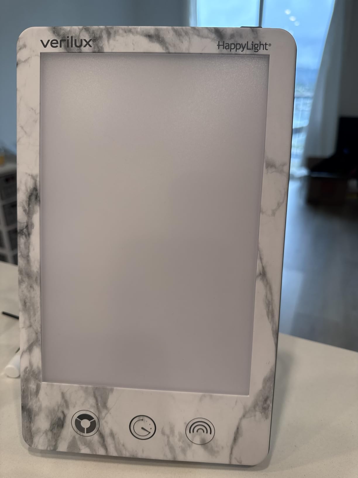 Verilux HappyLight Luxe - Light Therapy Lamp with 10,000 Lux, UV-Free, LED Bright White Light with Adjustable Brightness, Color, Countdown Timer, & Stand (White) customer photo 1