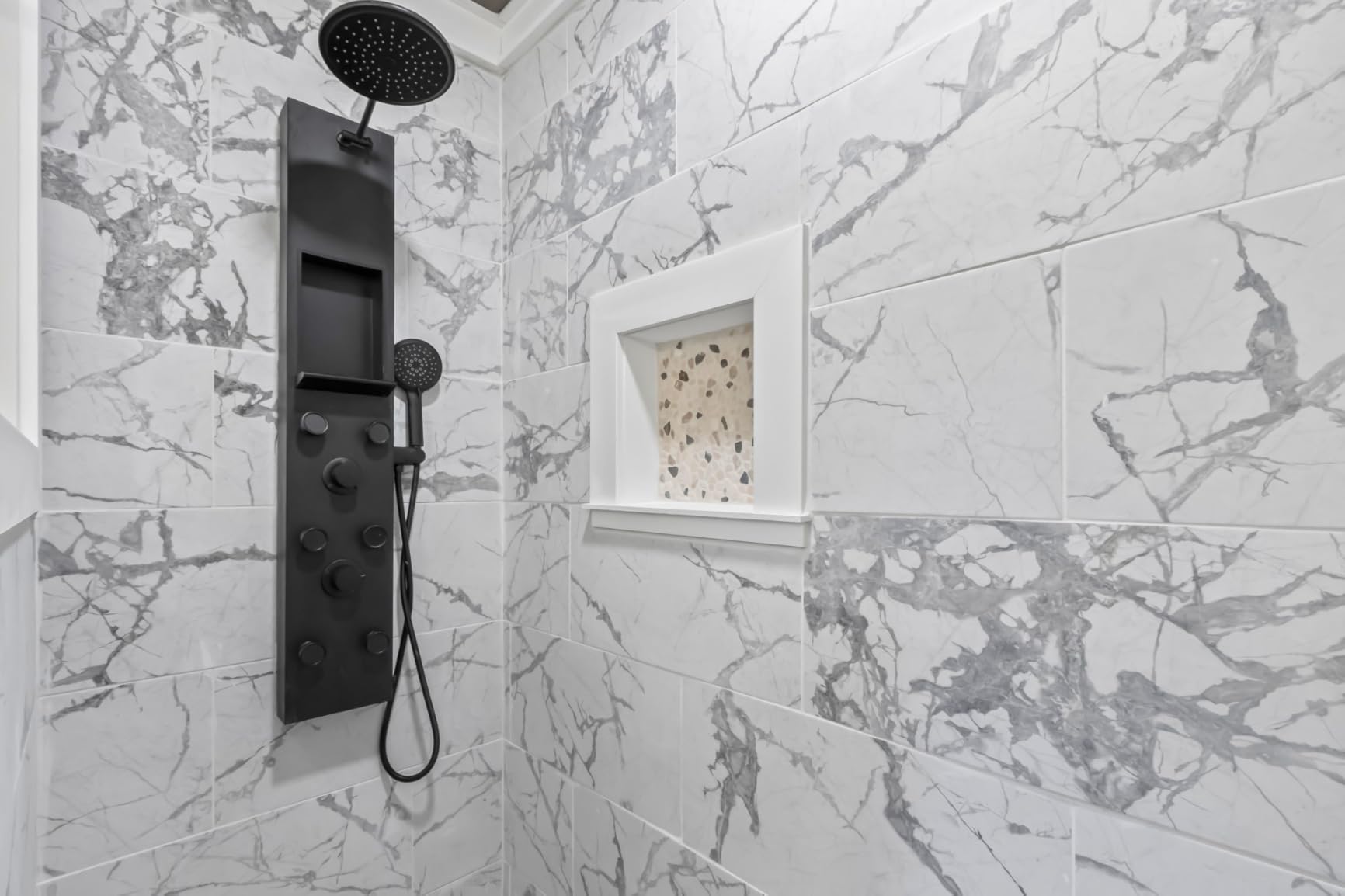ROVATE Shower Panel Tower System 304 Stainless Steel, Shower Panel System with Adjustable Rainfall Shower Head, 6 Body Massage Jets and 5 Functions Handheld, Brushed Surface customer photo 1