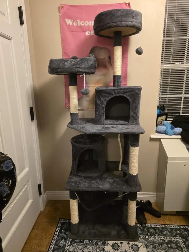 Yaheetech 62.5inches Cat Tree Cat Tower Cat Condo with Platform & Hammock, Scratching Posts for Kittens Pet Play House with Plush Perch for Indoor Activity Relaxing, Dark Gray customer photo 2