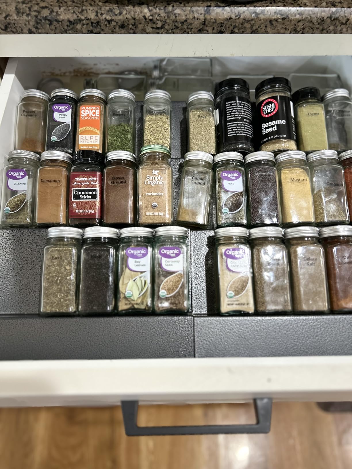 LYNK PROFESSIONAL® Expandable Organizer - Heavy Gauge Steel 4 Tier Spice Rack Insert Tray for Spice Jars, Herbs and Seasoning - Kitchen Cabinet Drawer Storage - Silver Metallic customer photo 1