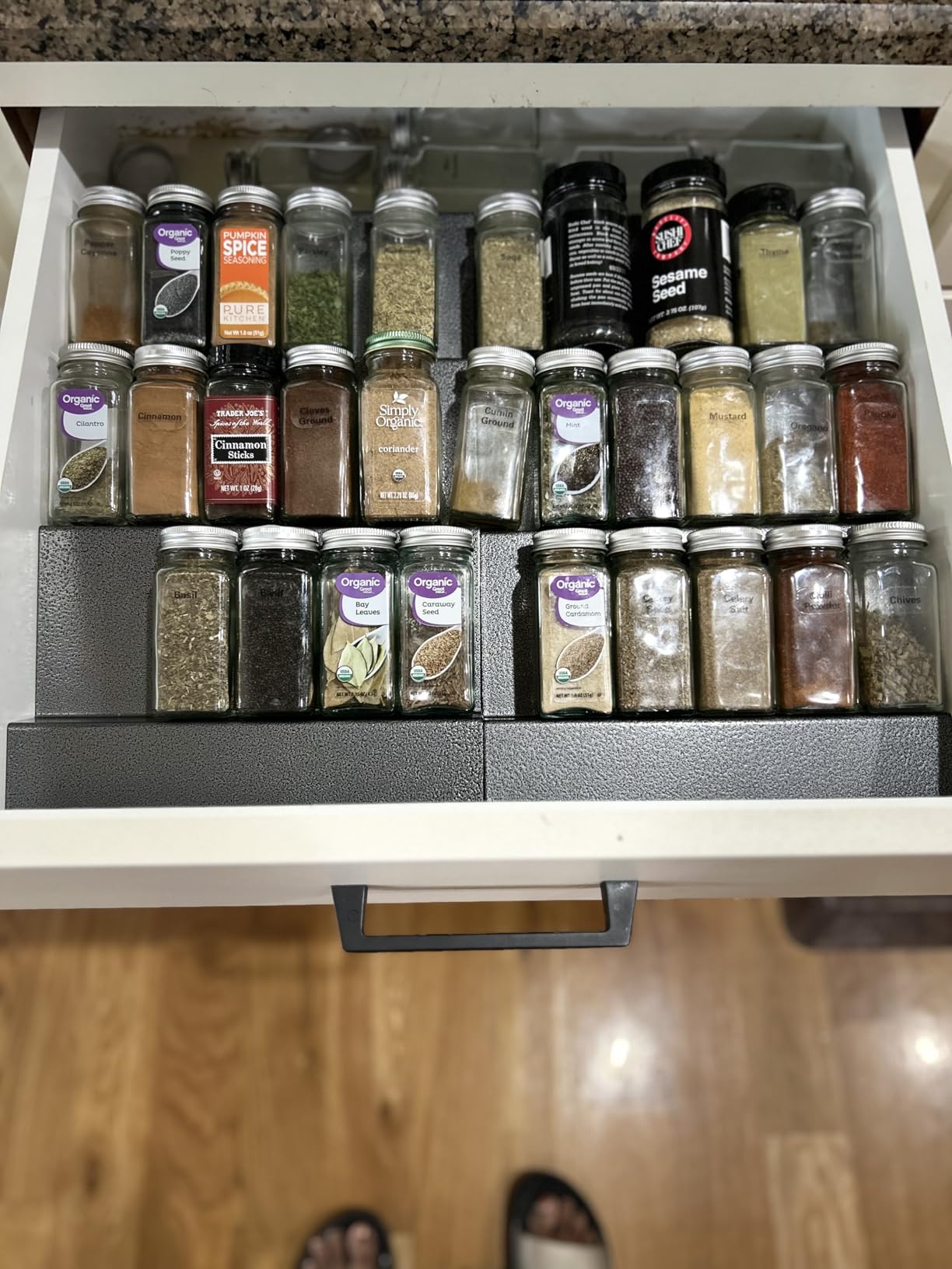 LYNK PROFESSIONAL® Expandable Organizer - Heavy Gauge Steel 4 Tier Spice Rack Insert Tray for Spice Jars, Herbs and Seasoning - Kitchen Cabinet Drawer Storage - Silver Metallic customer photo 2