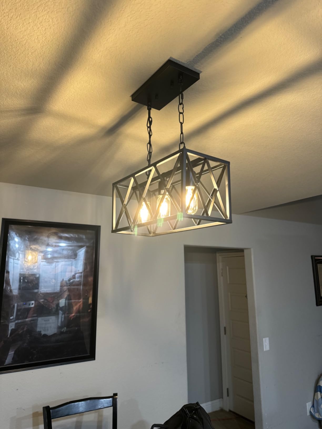 Pynsseu Industrial Kitchen Island Pendant Lighting, Rectangular Vintage Rustic 4-Light Hanging Pendant Light Fixtures for Kitchen Farmhouse, Bar, Dinning Room customer photo 1