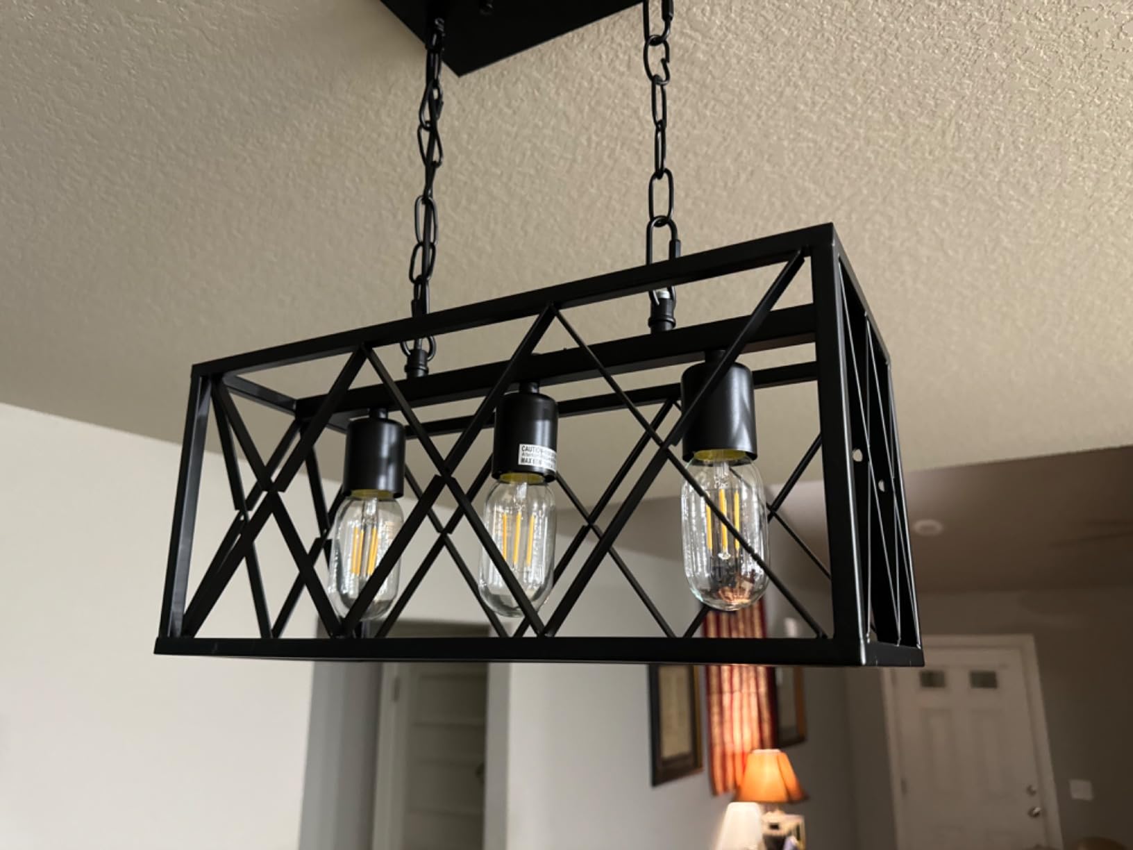 Pynsseu Industrial Kitchen Island Pendant Lighting, Rectangular Vintage Rustic 4-Light Hanging Pendant Light Fixtures for Kitchen Farmhouse, Bar, Dinning Room customer photo 2