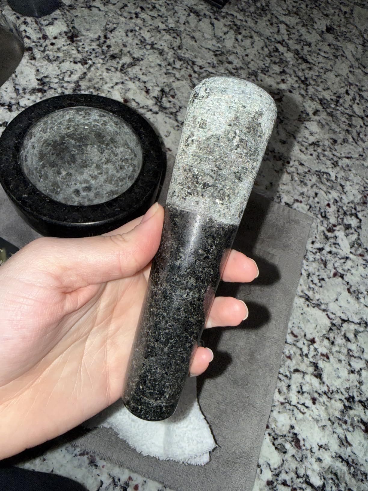 ChefSofi Extra Large 8 Inch 5 Cup-Capacity Mortar and Pestle Set - One Huge Mortar and Two Pestels: 8.5 inch and 6.5 inch - Unpolished Heavy Granite for Enhanced Performance and Organic Appearance customer photo 2