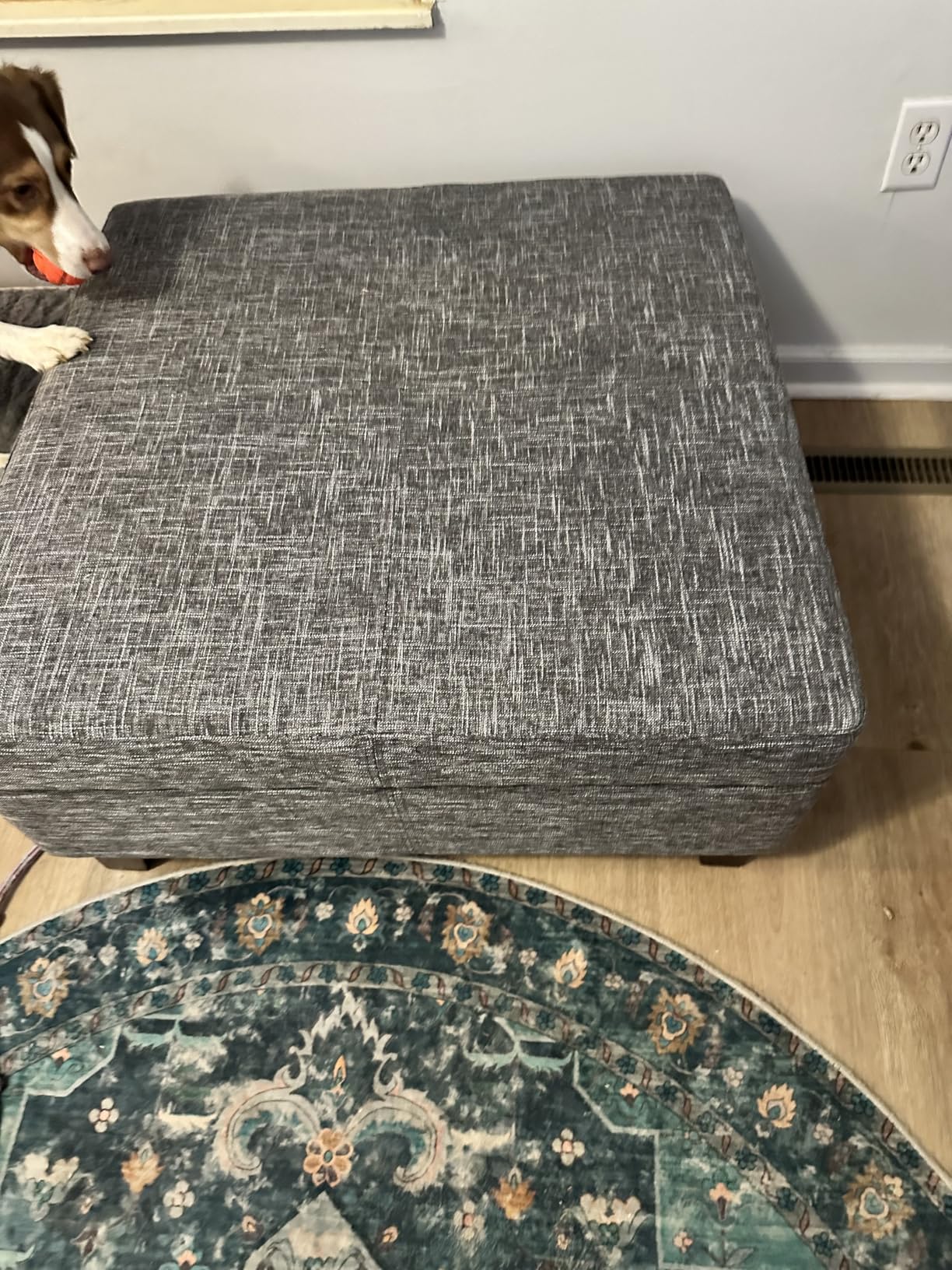 HomePop Faux Leather Square Storage Ottoman with Wood Legs, Brown customer photo 2