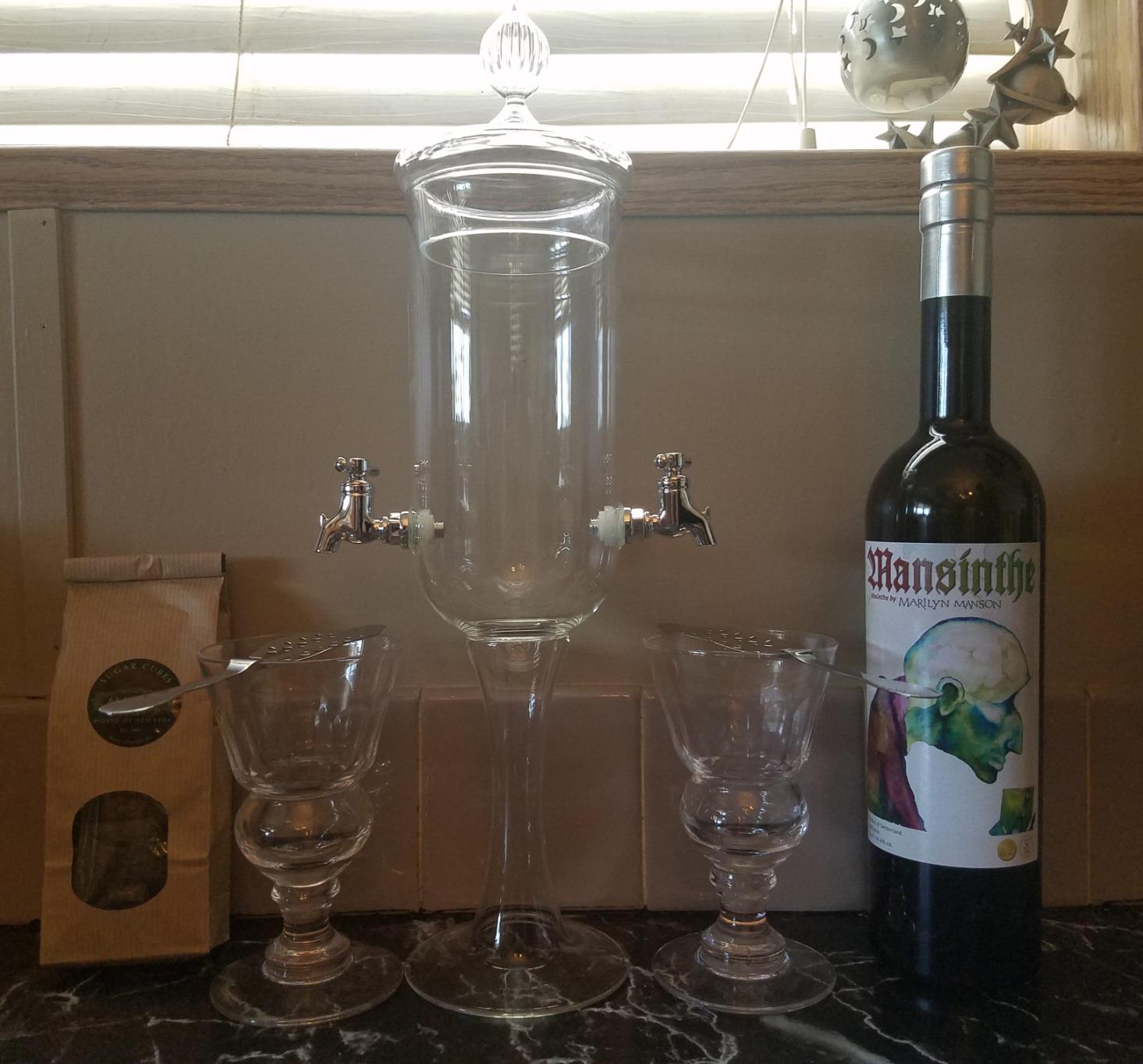 Absinthe Fountain Set Petite by ALANDIA | 1x Fountain | 2X Reservoir Glasses | 2X Spoons | 1x Sugar Cubes | Drink Absinthe The Traditional Way customer photo 2