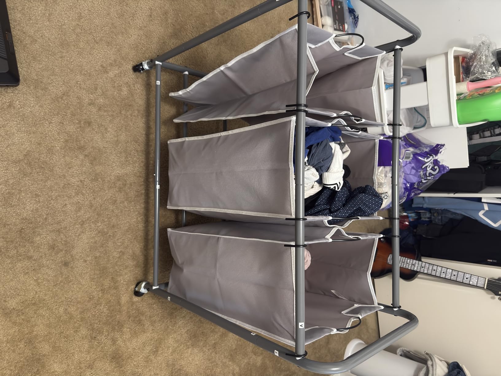STORAGE MANIAC 3 Section Laundry Sorter, 35.6 Gal (135 L) Laundry Hamper Cart with Heavy Duty Rolling Lockable Wheels and Removable Bags, Clothes Organizer Basket Clothes Separator Hamper, Gray customer photo 2