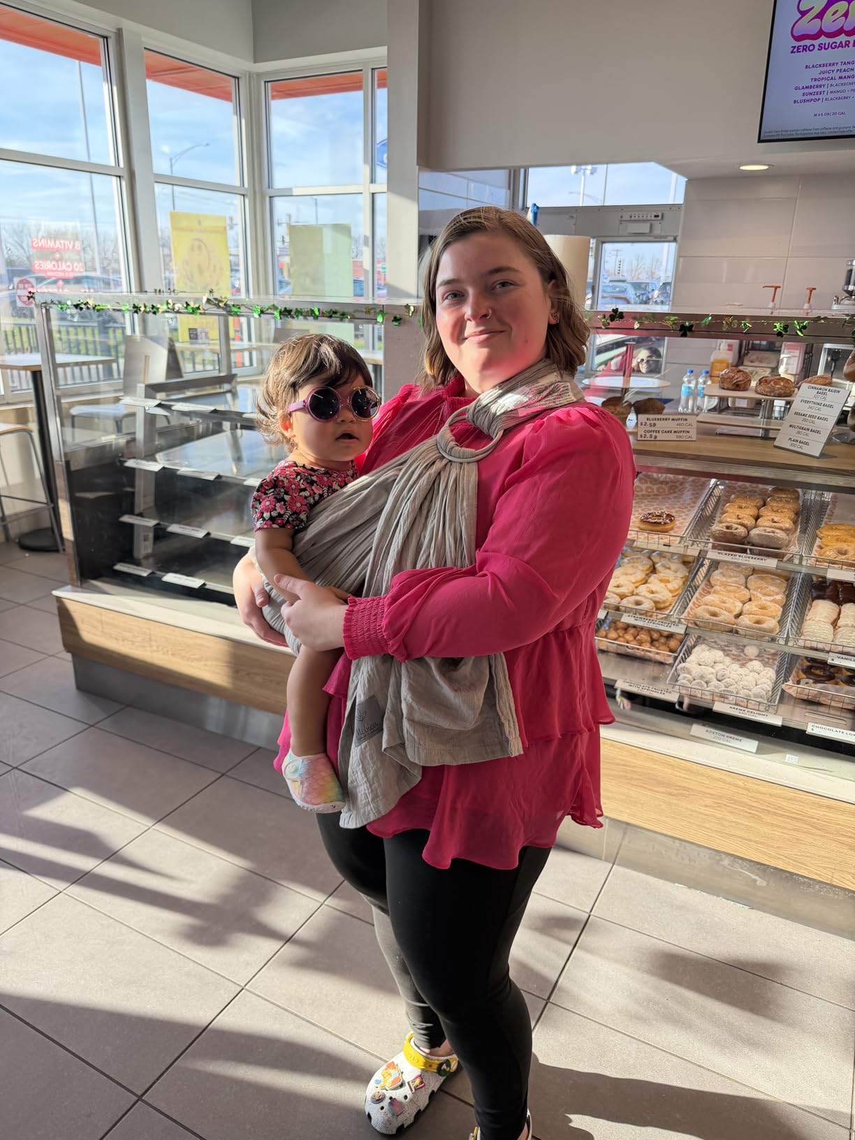 Ring Sling Baby Carrier - USA Lab Tested, 100% Natural Cotton Muslin, Breathable & Ergonomic Ring Sling Grey customer photo 1