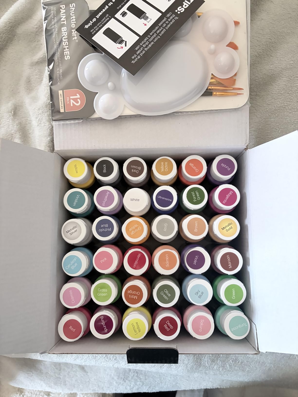 Shuttle Art Acrylic Paint, 36 Colors Acrylic Paint Set with Brushes & Palette, 2oz/60ml Bottles, Rich Pigments Non-toxic for Artists Kids & Adults, Painting on Canvas Rocks Ceramic Wood customer photo 2